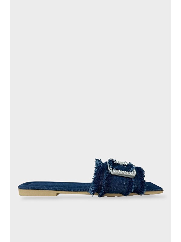 LİGER Kadın Püskül Detay Tokalı Denim Terlik Lacİvert