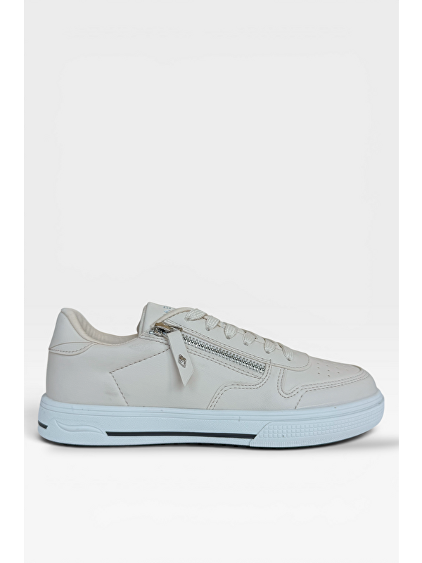LİGER Günlük Hafif Taban Bağcıklı Fermuarlı Kadın Sneaker Ayakkabı Bej