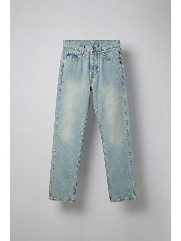 Abluka Online Erkek Baggy Fit Eskitilmiş %100 Pamuk Jean Pantolon Buz Mavi