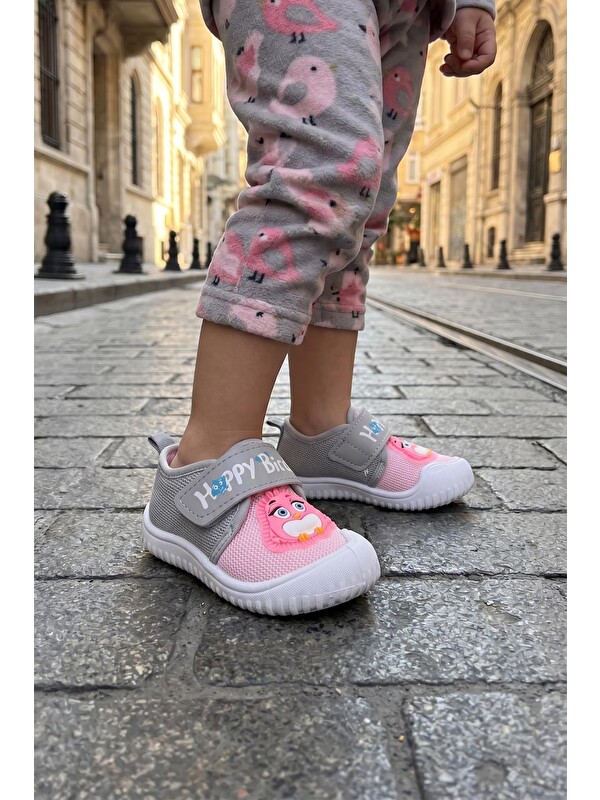 Gezer Yazlık Keten Kız Bebe Happy Birds Cırtlı Ayarlanabilir Ayakkabı