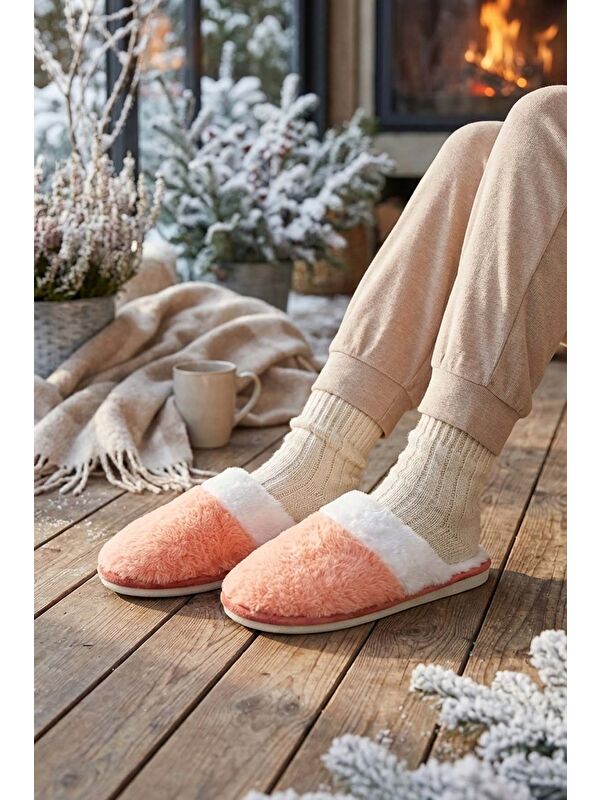 Gezer Turuncu Gezer Kışlık Ev İçi Pelüşlü Kadın Terlik