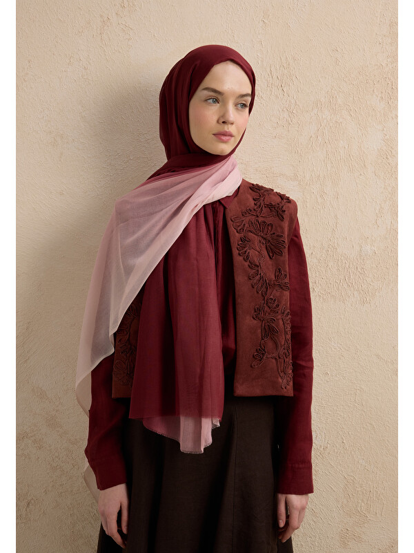 Fresh Scarfs Modal Degrade Şal Bordo-Pudra