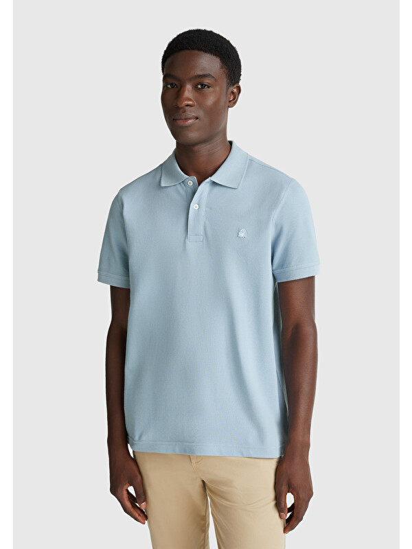 United Colors Of Benetton Erkek Mavi Regular Fit Kısa Kollu Polo Tişört