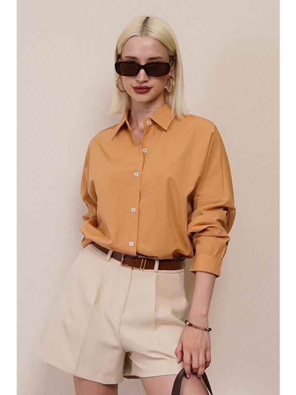 Madmext Camel Oversize Gömlek Mg1369