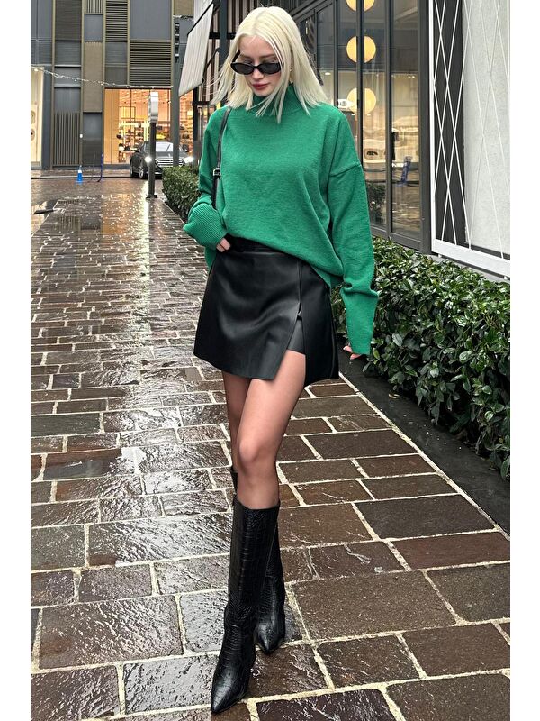 Madmext Siyah Mini Boy Kadın Deri Etek Mg2298