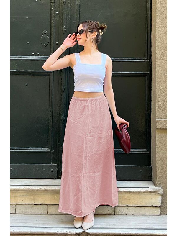 Madmext Pembe Beli Lastikli Uzun Kadın Etek Mg1979