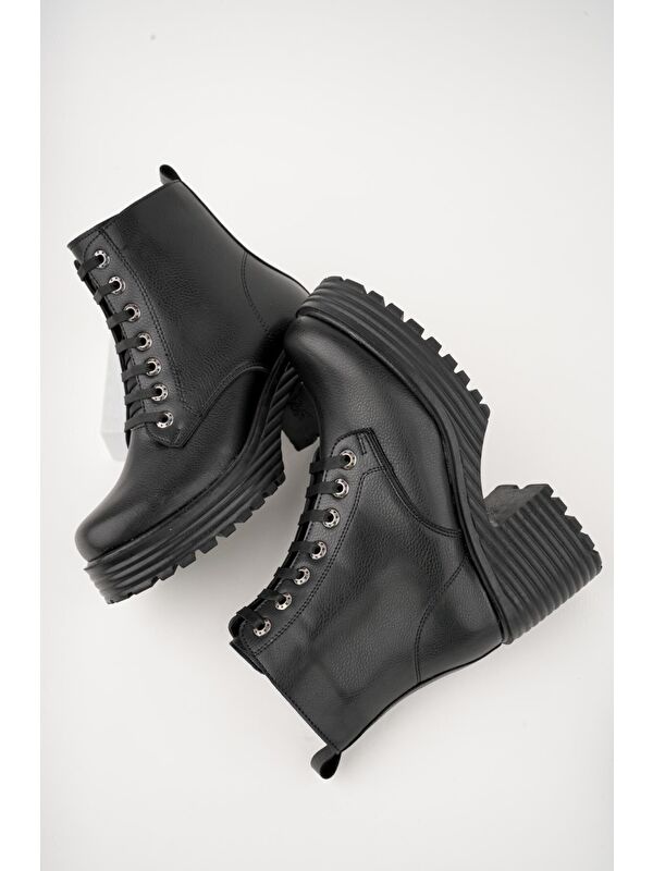 GRAZi Platform Topuklu Fermuarlı Bağcıklı Kadın Bot - Görsel 4