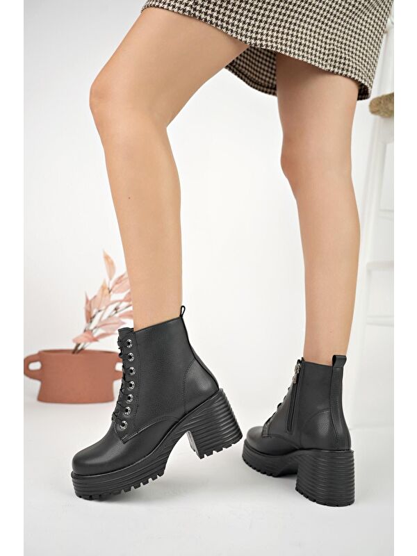 GRAZi Platform Topuklu Fermuarlı Bağcıklı Kadın Bot - Görsel 5