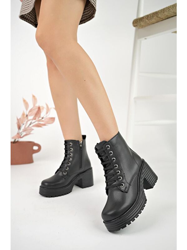 GRAZi Platform Topuklu Fermuarlı Bağcıklı Kadın Bot - Görsel 6