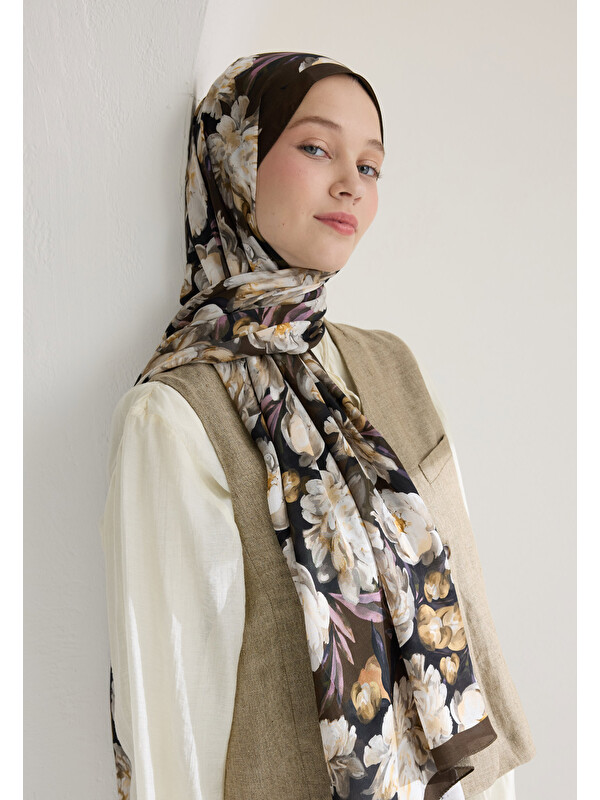 Fresh Scarfs Lotus Floş Viskon Şal Kahve