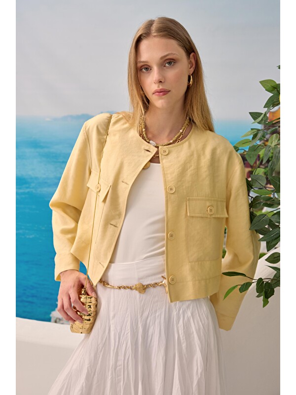 HE-QA Modal Crop Ceket Soft Sarı