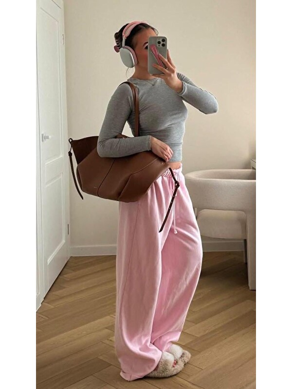 Madmext Pembe Bol Paça Kadın Eşofman Altı Mg2279