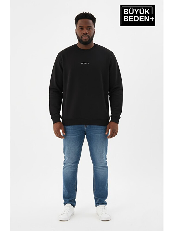 Süperlife Erkek Büyük Beden Orta Brooklyn Baskılı Bisiklet Yaka İnce Sweatshirt SPR26BSW956-8