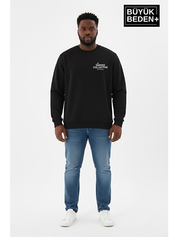 Süperlife Erkek Büyük Beden Unified Collective Baskılı Bisiklet Yaka İnce Sweatshirt SPR26BSW956-10