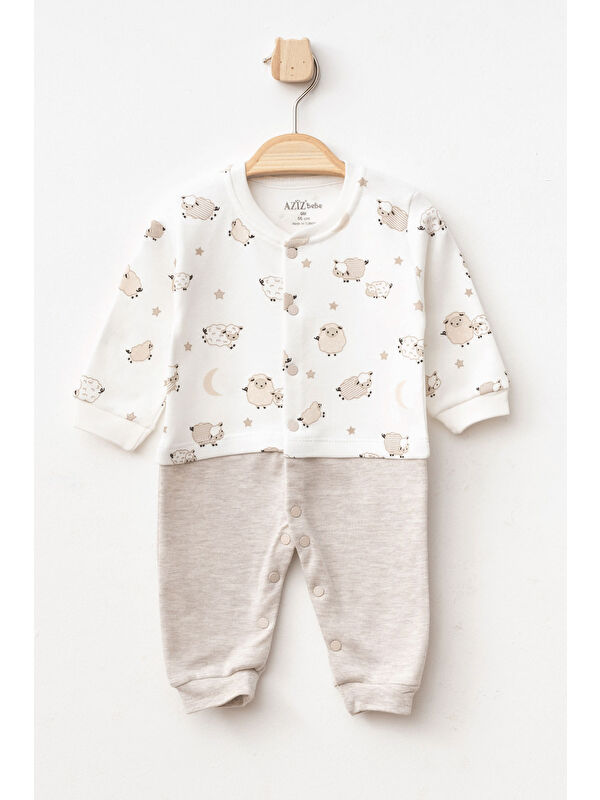 AZİZ BEBE Erkek Bebek Çıtçıtlı Kuzu Desenli Tulum 0 Ay - 6 Ay