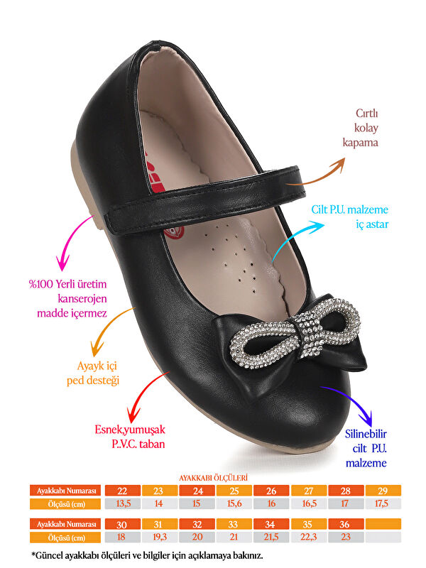 Bowtie Papyon Taşlı Cırtlı Kız Çocuk Babet Ayakkabı - Görsel 3
