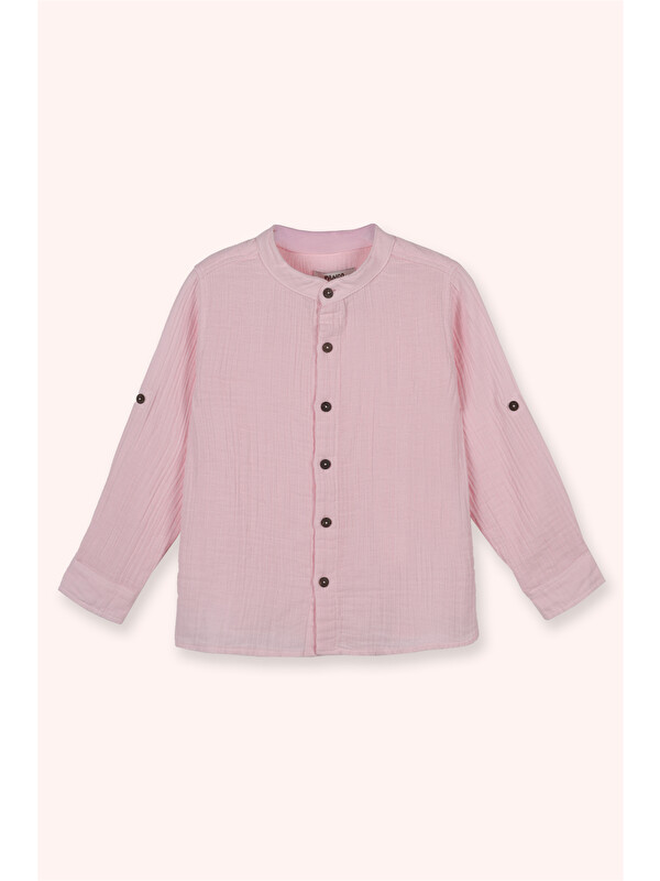 Panço Erkek Çocuk Uzun Kollu Müslin Pembe Gömlek