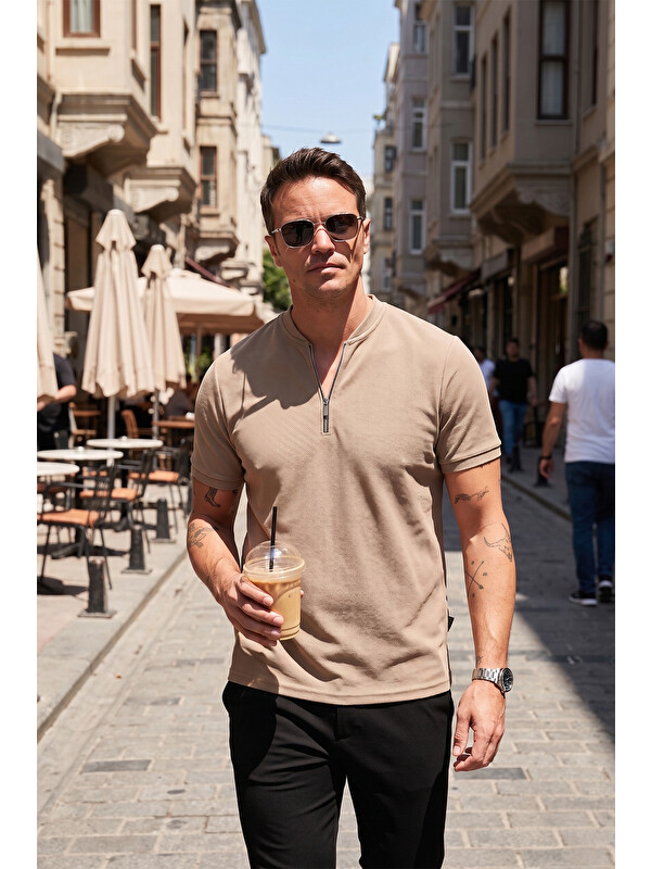 Buratti Pamuklu Regular Fit Yarım Fermuarlı Erkek %100 Pamuk Tişört 5902653