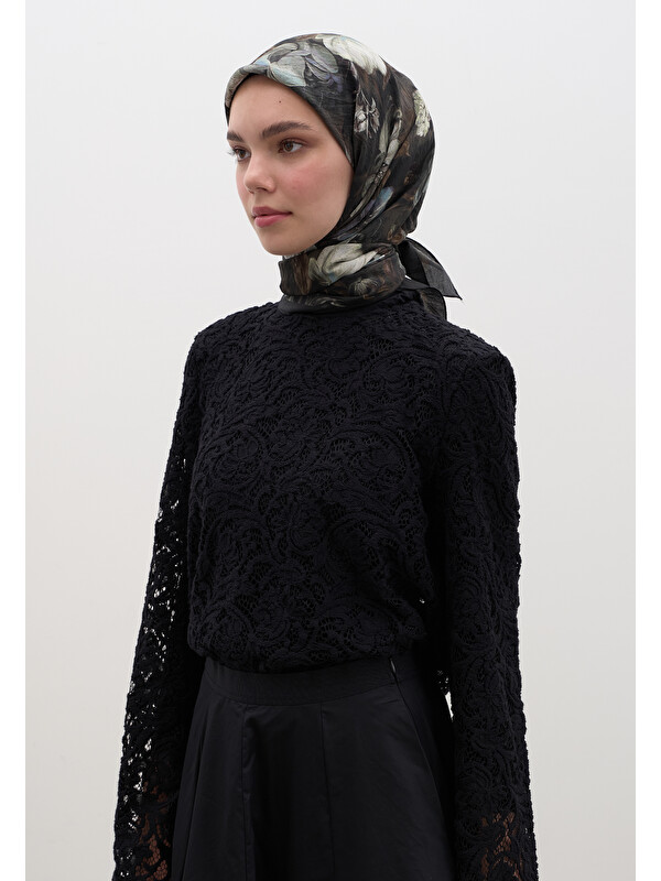 Fresh Scarfs Rosıne Desen Pamuklu Viskon Eşarp Siyah