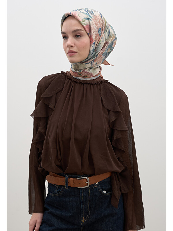 Fresh Scarfs Vıntage Garden Desen Pamuklu Viskon Eşarp Somon