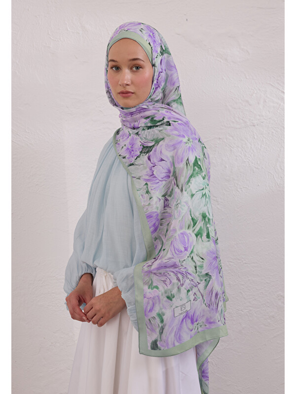 Fresh Scarfs Pure Flora Desen Rami Şal Mint Yeşili