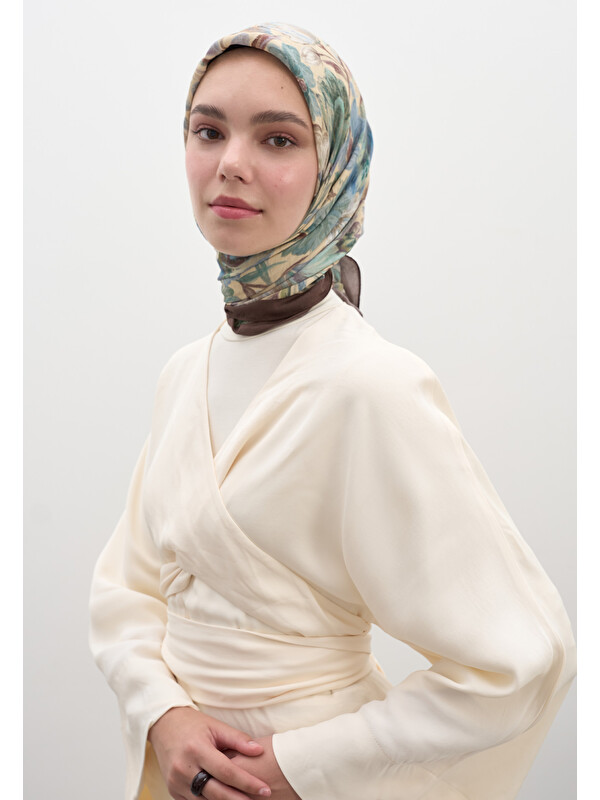 Fresh Scarfs Vintage Garden Desen Pamuklu Viskon Eşarp Fındık Kabuğu