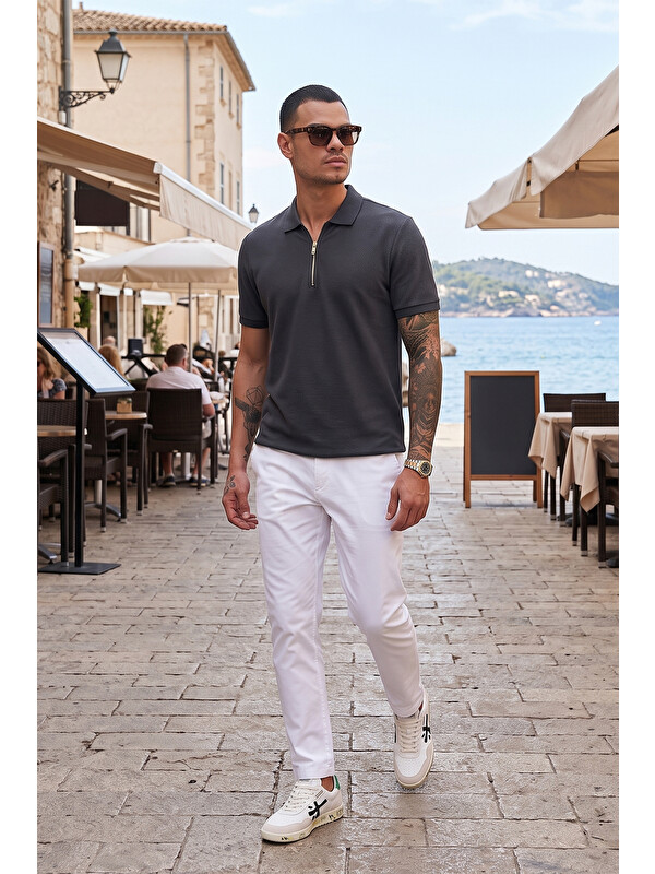 Buratti Pamuklu Regular Fit Fermuarlı Erkek Polo Yaka %100 Pamuk Tişört 5902434