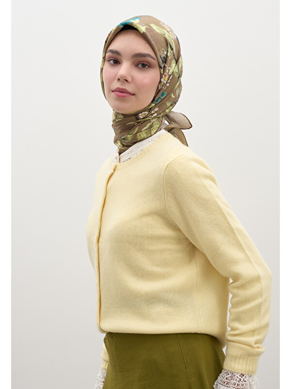 Fresh Scarfs Flower Rain Desen Pamuklu Viskon Eşarp Sütlü Kahve