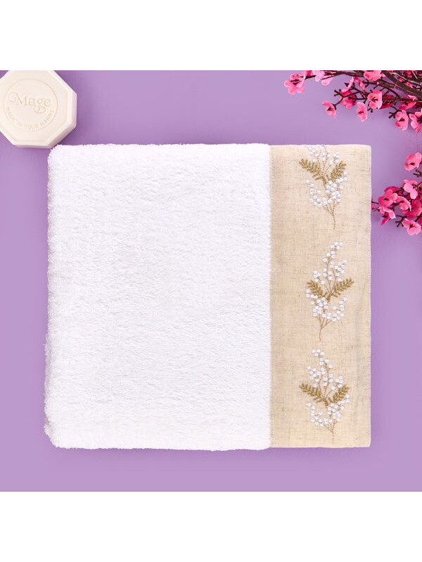 Evidea Soft French Cottage Ruva Yüz Havlusu - Ekru - 50x90 cm