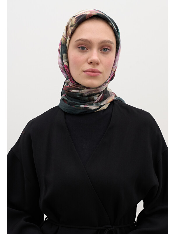 Fresh Scarfs Mıdnıght Floral Desen Pamuklu Viskon Eşarp Petrol