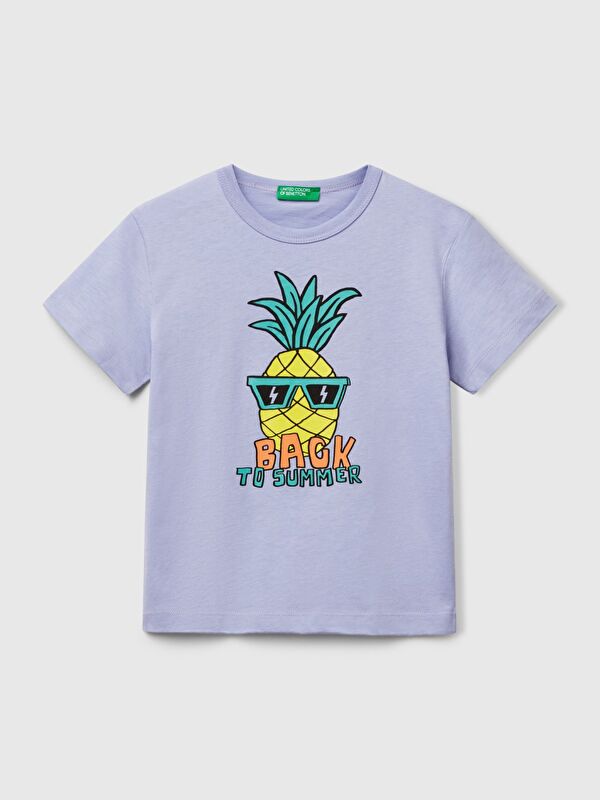United Colors Of Benetton Erkek Çocuk Mor Ananas Baskılı T-Shirt