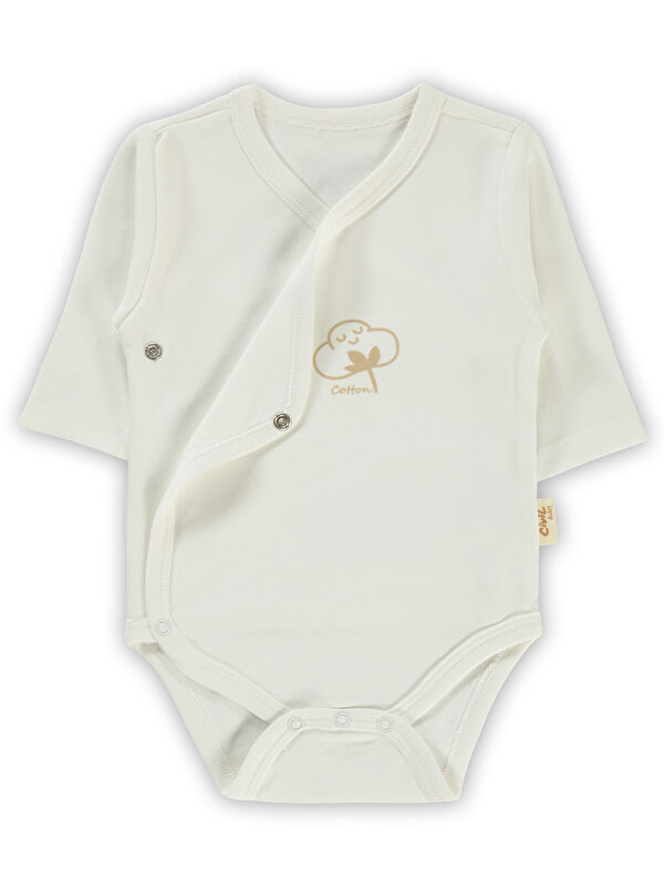Civil Baby Organik Pamuklu Kruvaze 0-6 Ay Çıtçıtlı Badi - Ekru 6-9 Ay