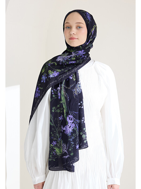 Fresh Scarfs Garden Joy Floş Viskon Şal Lacivert