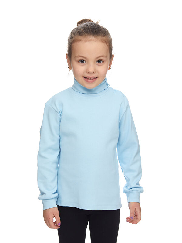 Lovetti Bebek Mavisi Kız Çocuk Tam Balıkçı Uzun Kol Çıtçıtlı Tişört