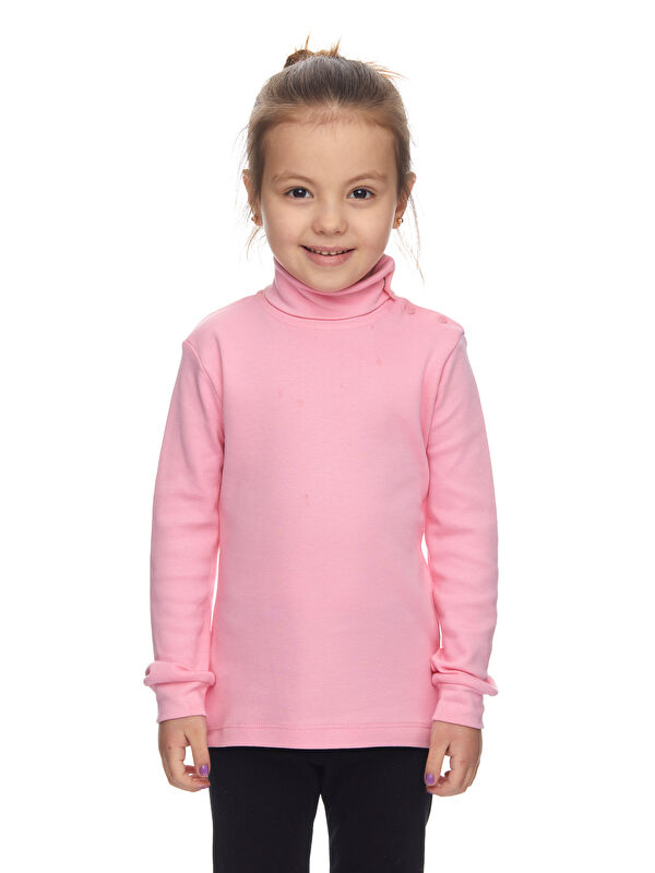 Lovetti Pembe Kız Çocuk Tam Balıkçı Uzun Kol Çıtçıtlı Tişört