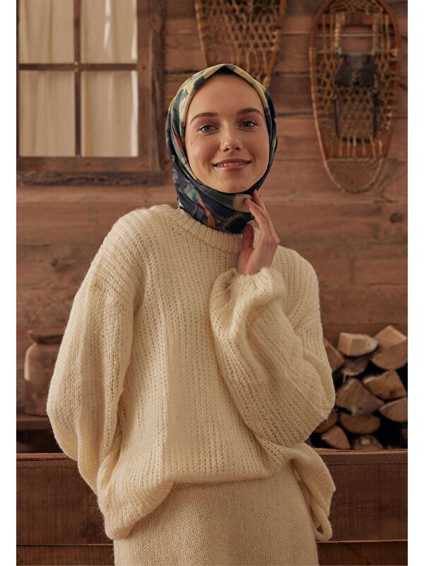 Fresh Scarfs Roslyn Desen Pamuk İpek Eşarp Koyu Yeşil