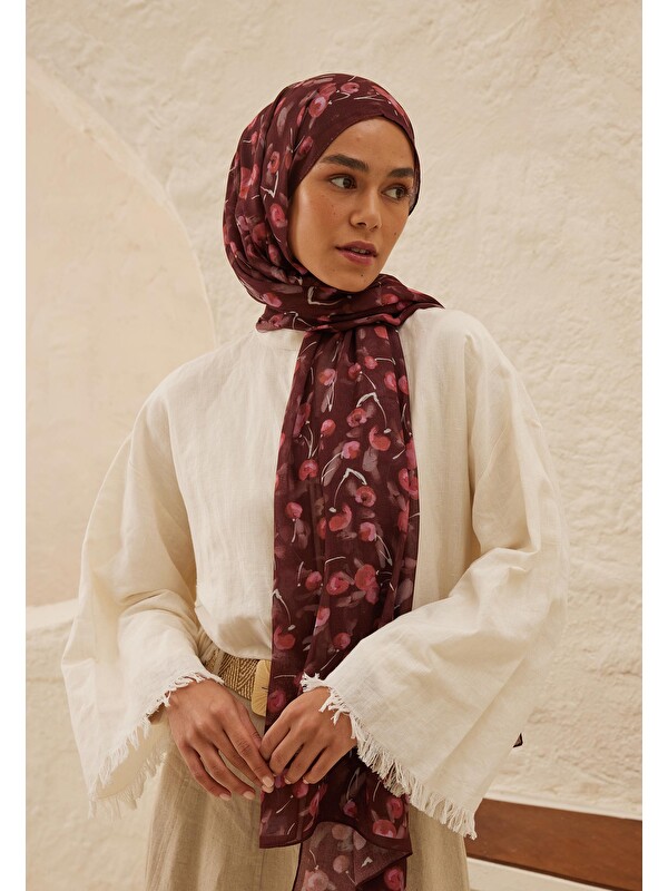 Fresh Scarfs Cherry Desen Rami Şal Bordo