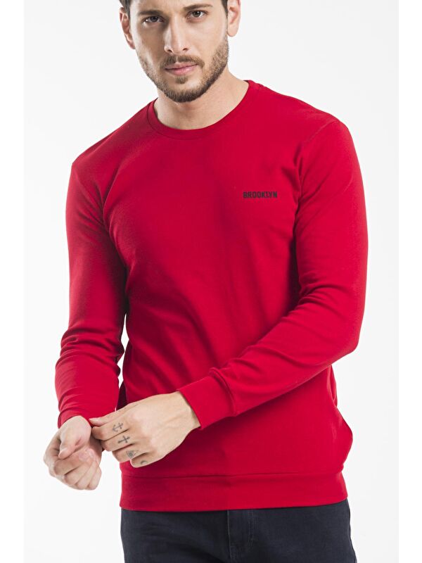 Süperlife Bisiklet Yaka Uzun Kollu Dar Kalıp İnce Erkek Sweatshirt SPR2019K18