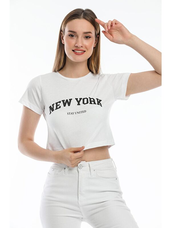 Süperlife Kadın Newyork Baskılı Slim Fit Tişort SPR21Y15