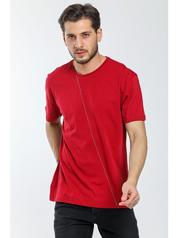Süperlife Bisiklet Yaka Slim Fit Ön Çöp Dikiş Garni Erkek Tişört SPR21Y01