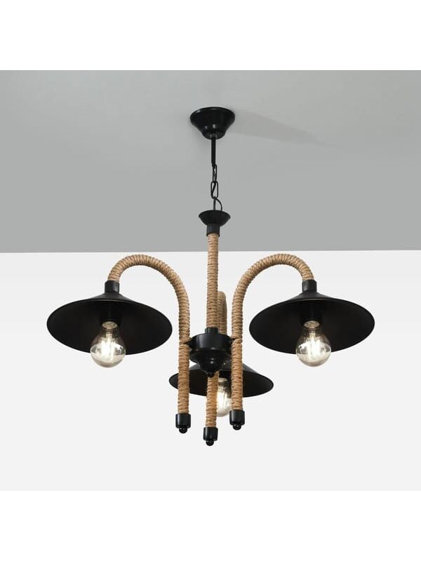 D-Light Metal Halat 3'lü Avize - Siyah