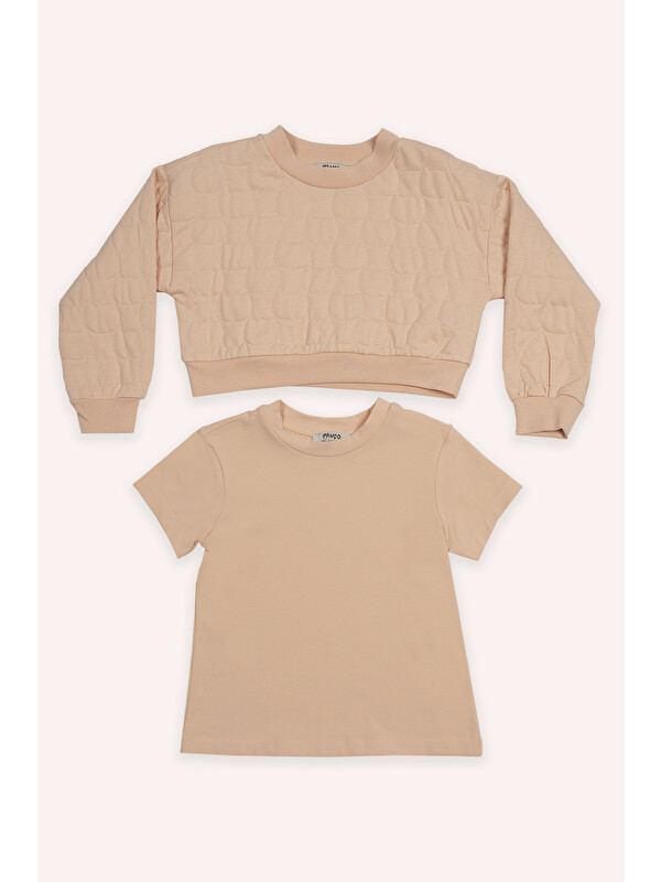Panço Kız Çocuk Kedi Kapitoneli Somon Sweatshirt