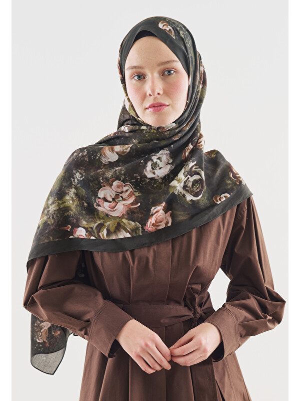 Fresh Scarfs Madeleine Desenli Pamuk Viskon Şal Askeri Haki