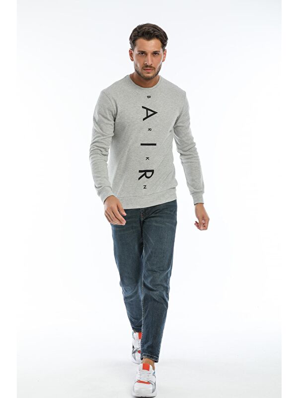 Süperlife Erkek Bisiklet Yaka Slim fit Air Baskılı İnce Sweatshirt SPR22sw101