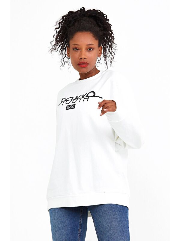Süperlife Kadın Bisiklet Yaka Regular Fit Tokya Baskılı İnce Sweatshirt SPR22SWK134