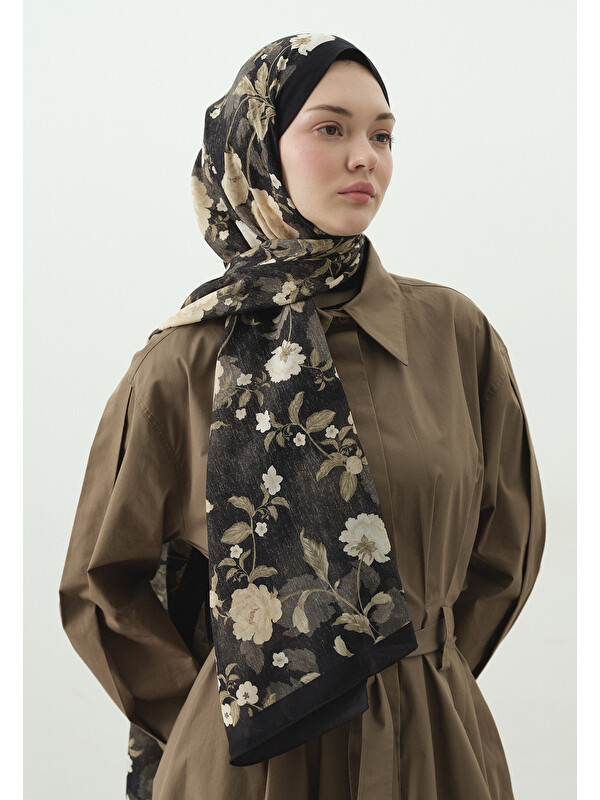Fresh Scarfs Reverie Desenli Pamuk Viskon Şal Siyah