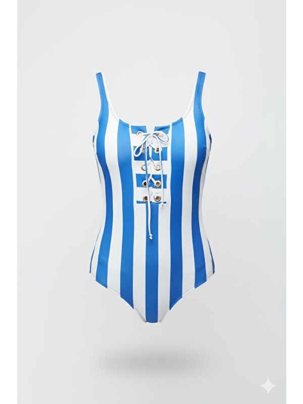 C&City Rivetli Önden Bağlamalı Mayo 7780 Mavi/Beyaz