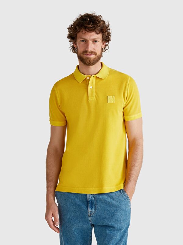 United Colors Of Benetton Erkek Sarı %100 Organik Pamuk Regular Fit Polo Tişört
