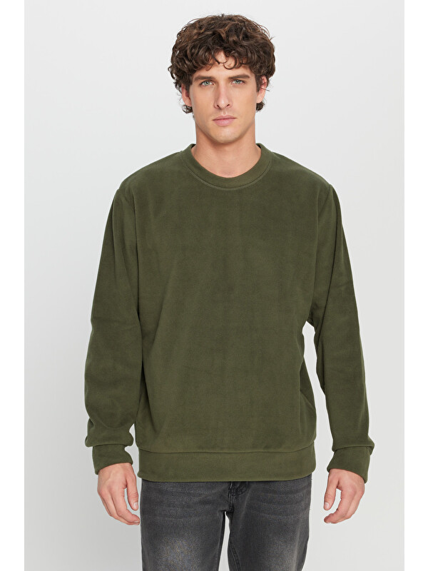 AC&Co / Altınyıldız Classics Erkek Haki Standart Fit Normal Kesim Bisiklet Yaka Sweatshirt Polar