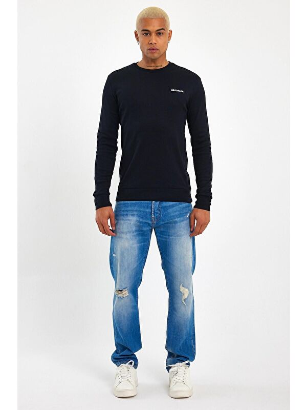 Süperlife Bisiklet Yaka Uzun Kollu Dar Kalıp İnce Erkek Sweatshirt SPR2019K18